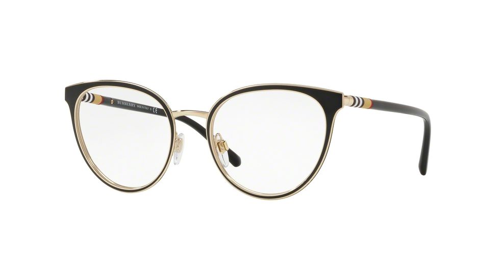 Burberry BE1324 Single Vision Prescription Eyeglasses, 52mm, Black Light Gold, BE1324-1262-52-SV