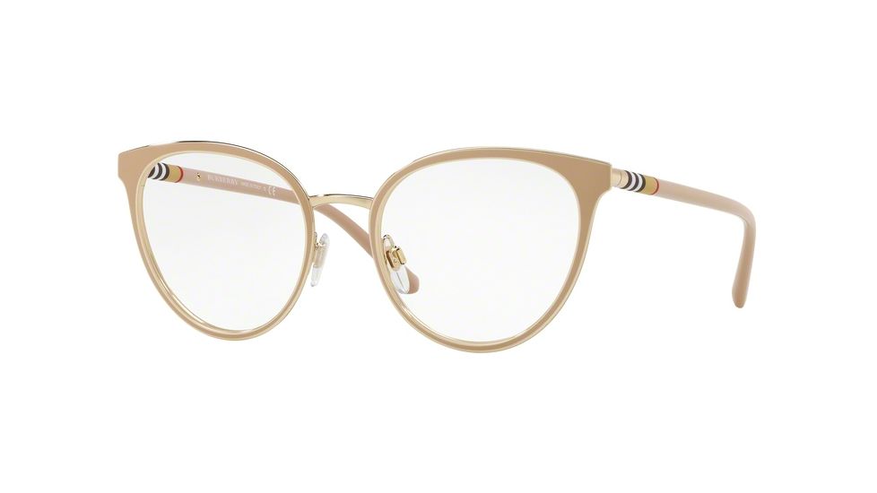 Burberry BE1324 Single Vision Prescription Eyeglasses, 52mm, Beige/light Gold, BE1324-1266-52-SV