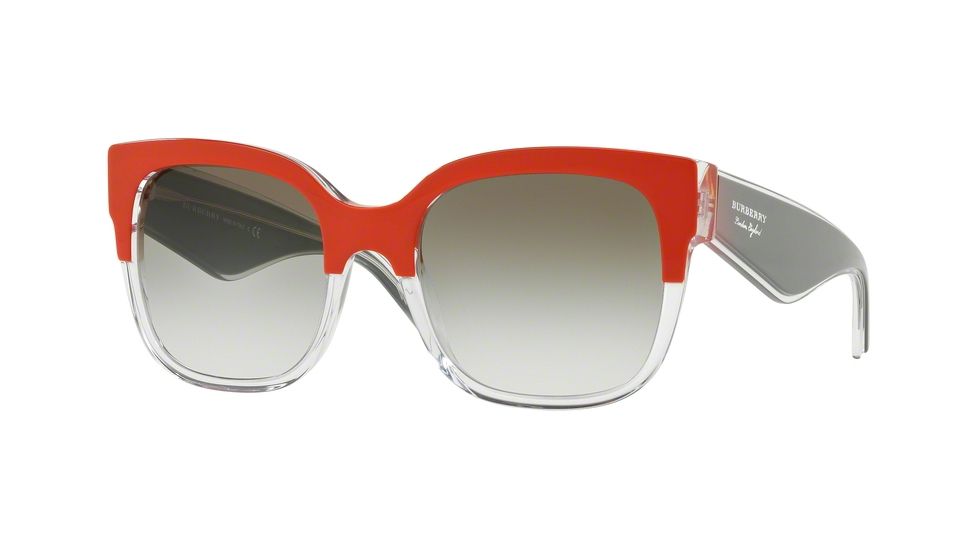 Burberry BE4271F Sunglasses 37348E-56 - Top Brick On Transparent Frame, Green Gradient Lenses