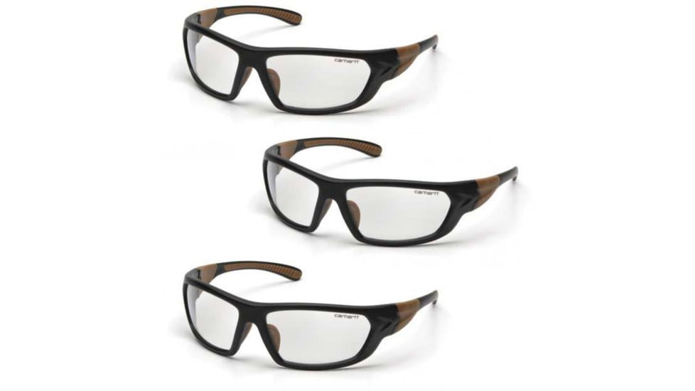 Carhartt Carbondale Safety Glasses, Clear Lens w/ Black/Tan Frame, Pack of 3