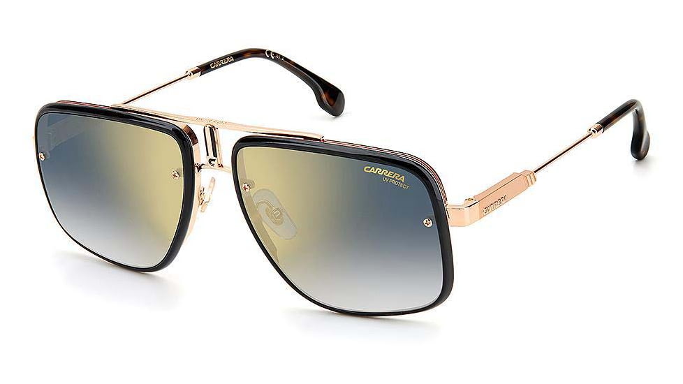 Carrera CA Glory II Sunglasses, Gold Copper Frame, Blue Shaded Lens with gold-tone mirrored coating, 716736299198