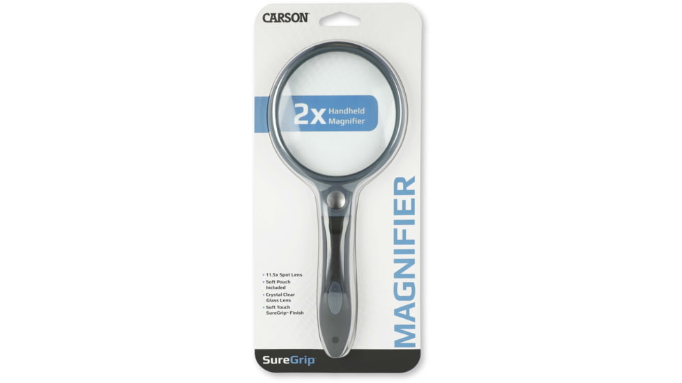 Carson 3.5in Soft-Grip Glass Magnifier, 2x with 11.5x Spot Lens and Case