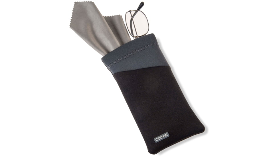 Carson Eyeglass Pouch w/Built-in Microfiber Cloth, Black/Grey, 6.7x7.6in, EC-10BKGY