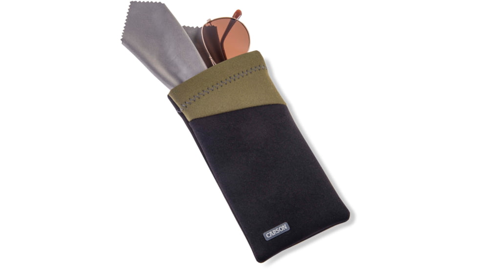 Carson Eyeglass Pouch w/Built-in Microfiber Cloth, Black/Olive, 6.7x7.6in, EC-10BKOL