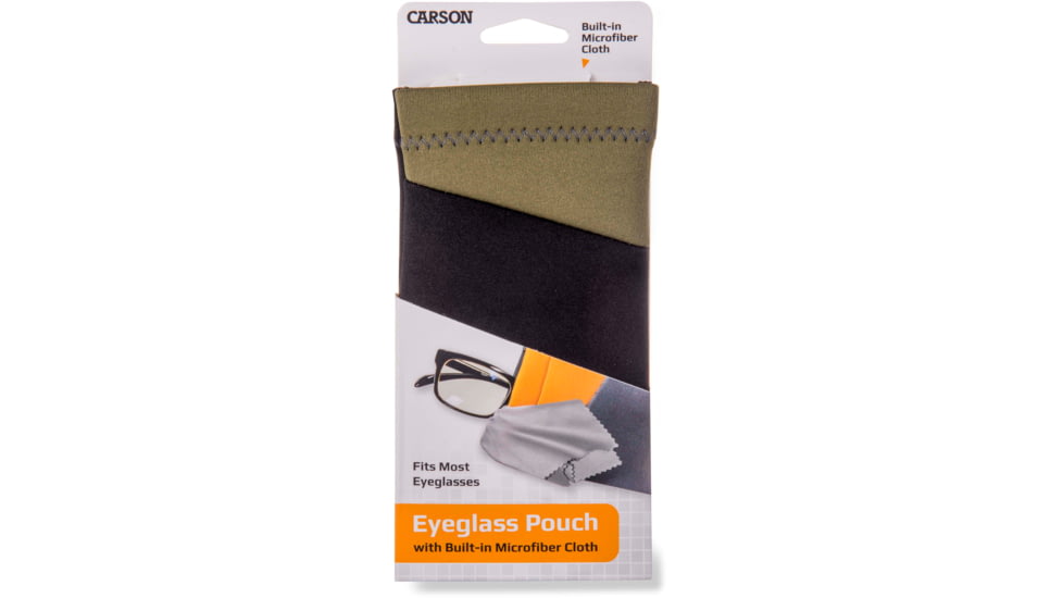 Carson Eyeglass Pouch w/Built-in Microfiber Cloth, Black/Olive, 6.7x7.6in, EC-10BKOL