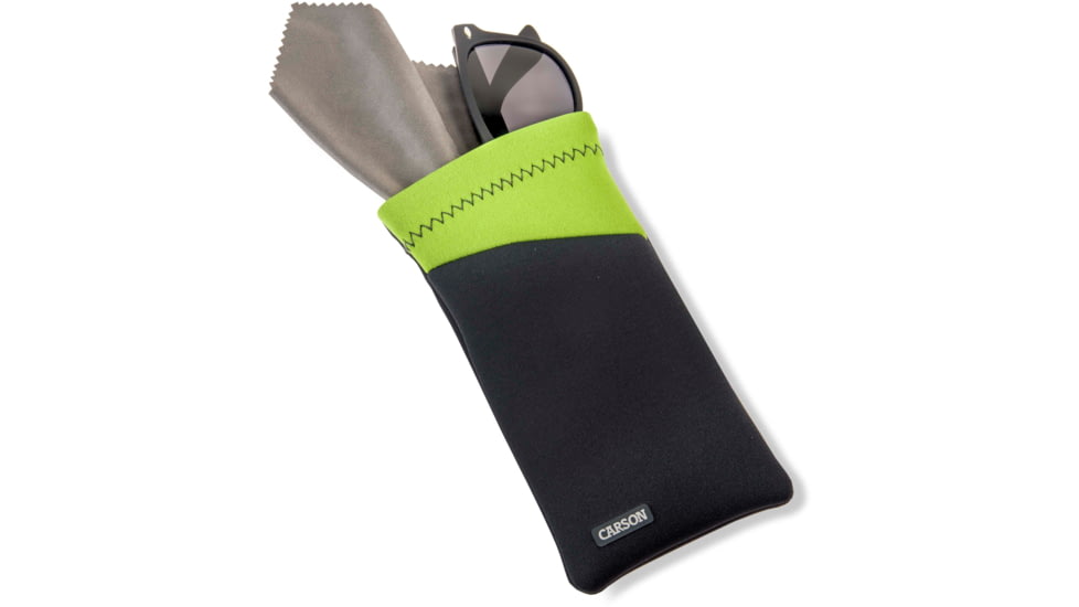 Carson Eyeglass Pouch w/Built-in Microfiber Cloth, Grey/Green, 6.7x7.6in, EC-10GYGR