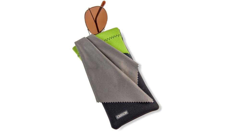 Carson Eyeglass Pouch w/Built-in Microfiber Cloth, Grey/Green, 6.7x7.6in, EC-10GYGR