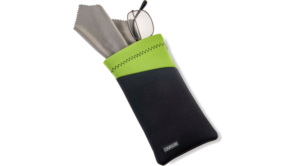 Carson Eyeglass Pouch w/Built-in Microfiber Cloth, Grey/Green, 6.7x7.6in, EC-10GYGR