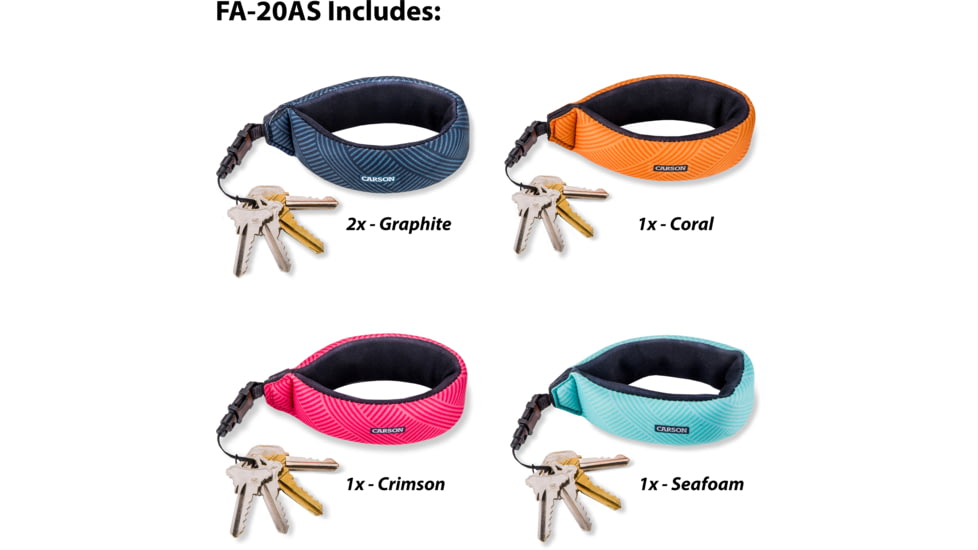 Carson Floating Wrist Strap Keyrings, 5-Pack, Assorted, FA-20AS