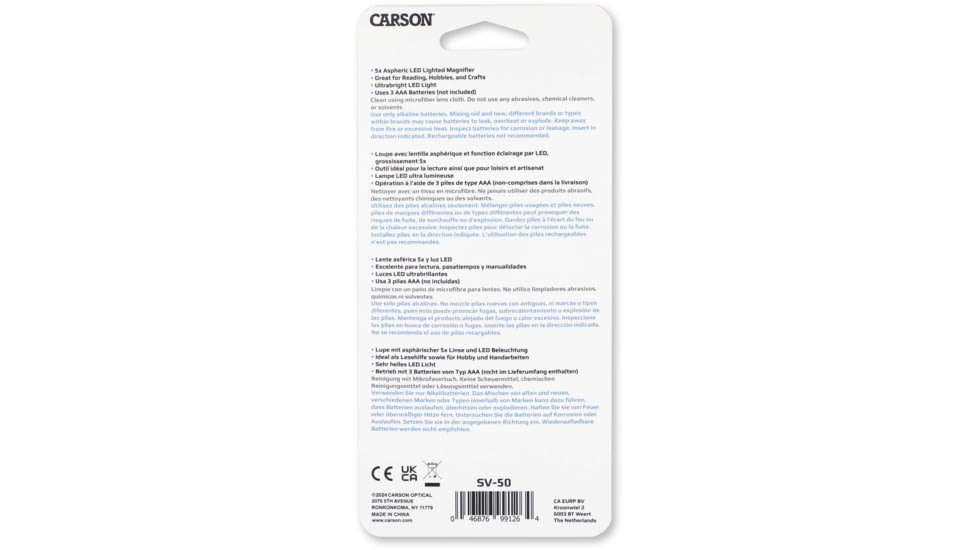 Carson Illuminated Handheld Magnifier, 5x Power, 2.5in Aspheric LED Lighted, Ivory/Blue, Small, SV-50