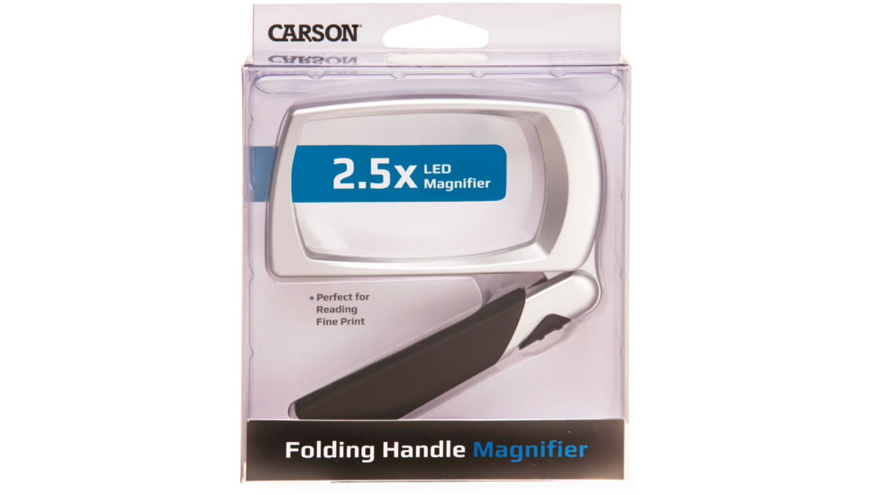 Carson LED Lighted Folding Rectangular Magnifier, 2.5x Power, Silver/Black, Small, MJ-30