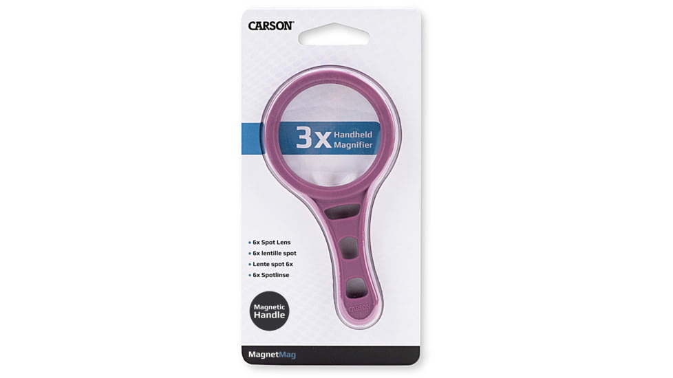 Carson Optical MagnetMag Handheld Magnifier w/ Magnetic Handle, Blue, Purple, Green, Gray, 2.3 in x 0.4 in x 4.6 in, DX-50AS