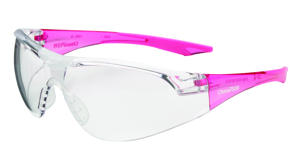 Champion Shooting Glasses Youth Clear Glasses, Pink Temples(Ballistic), Pink/Clear 55604