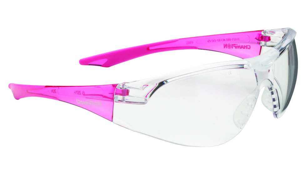 Champion Shooting Glasses Youth Clear Glasses, Pink Temples(Ballistic), Pink/Clear 55604