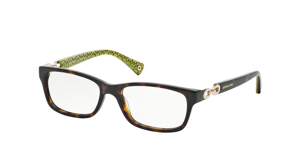 Coach FANNIE HC6052 Progressive Prescription Eyeglasses 5232-52 - Dark Tortoise/Dark Tortoise Green Sig C Frame