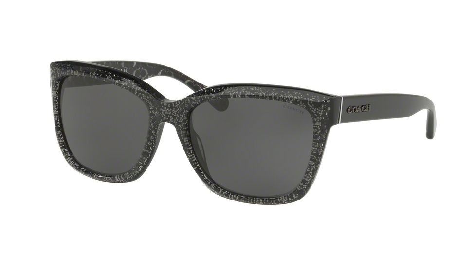 Coach L1007 HC8230F Sunglasses 550587-57 - Black Chunky Glitter Frame, Dark Grey Solid Lenses