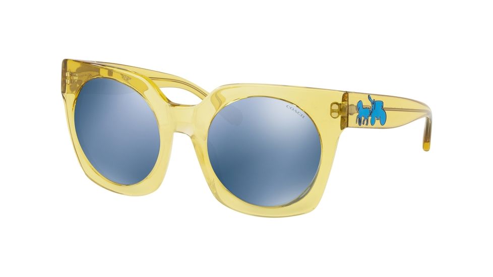 Coach L1048 HC8250F Sunglasses 55241U-51 - Yellow Trans Frame, Light Blue Solid Lenses