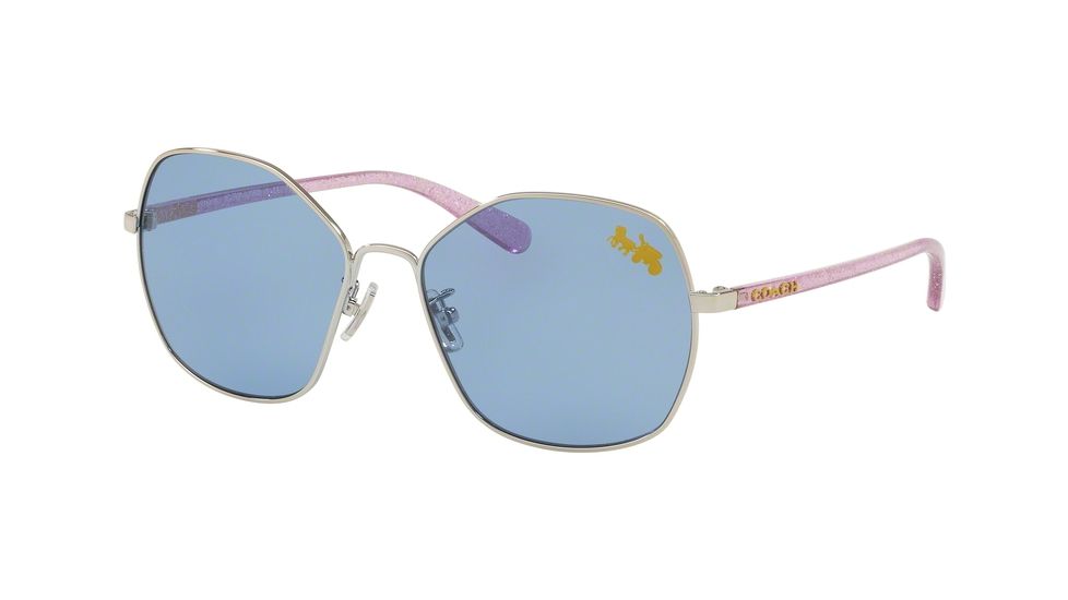 Coach L1062 HC7091 Sunglasses 900180-56 - Silver Frame, Solid Blue Lenses