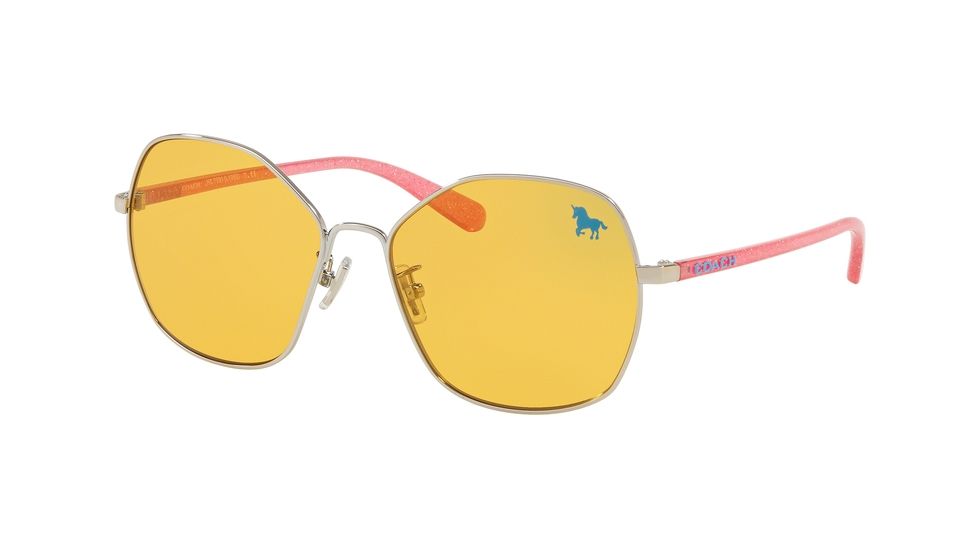 Coach L1062 HC7091 Sunglasses 900185-56 - Silver Frame, Amber Solid Lenses