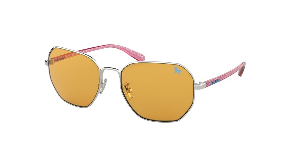 Coach L1063 HC7092 Sunglasses 900185-56 - Silver Frame, Amber Solid Lenses