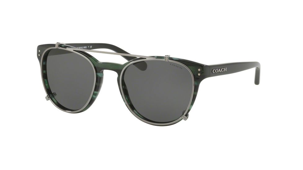 Coach L1652 HC8216 Sunglasses 547687-51 - Emerald Glitter Varsity Stripe Frame, Dark Grey Solid Lenses