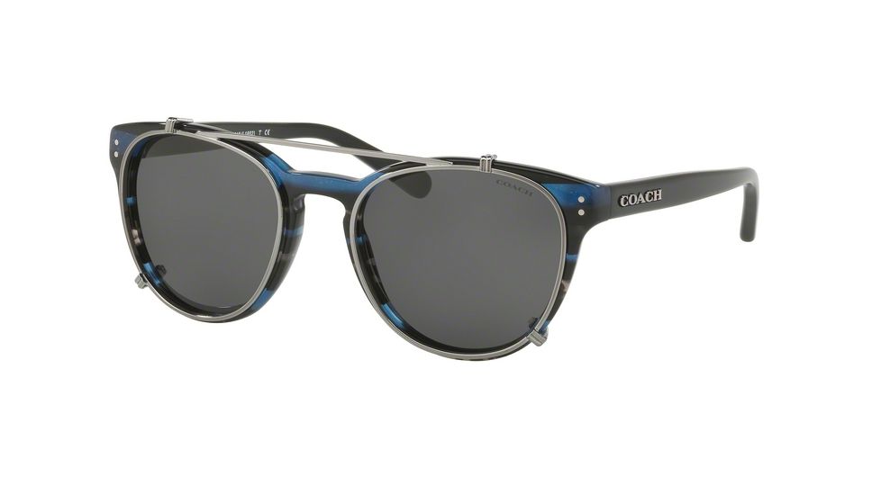 Coach L1652 HC8216 Sunglasses 547787-51 - Blue Glitter Varsity Stripe Frame, Dark Grey Solid Lenses