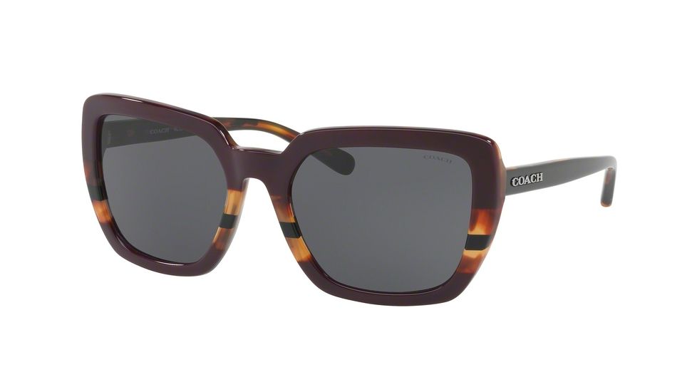 Coach L1654 HC8217 Sunglasses 547887-57 - Oxblood Tort Varsity Stripe Frame, Dark Grey Solid Lenses