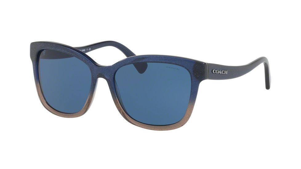 Coach L1656 HC8219 Sunglasses 547480-56 - Denim Taupe Glitter Gradient Frame, Dark Blue Solid Lenses