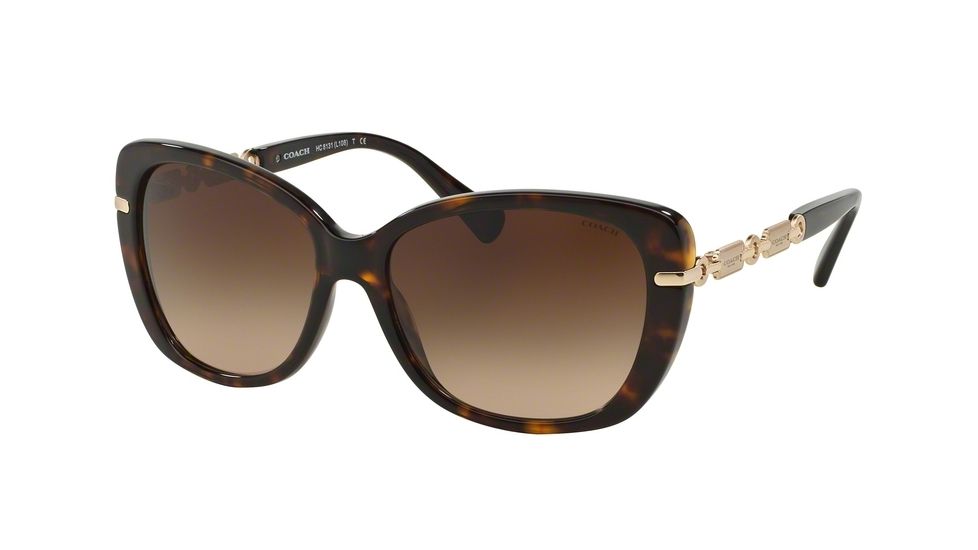 Coach L552 HC8131F Sunglasses 528113-58 - Dark Tortoise/Light Gold Frame, Dark Brown Gradient Lenses