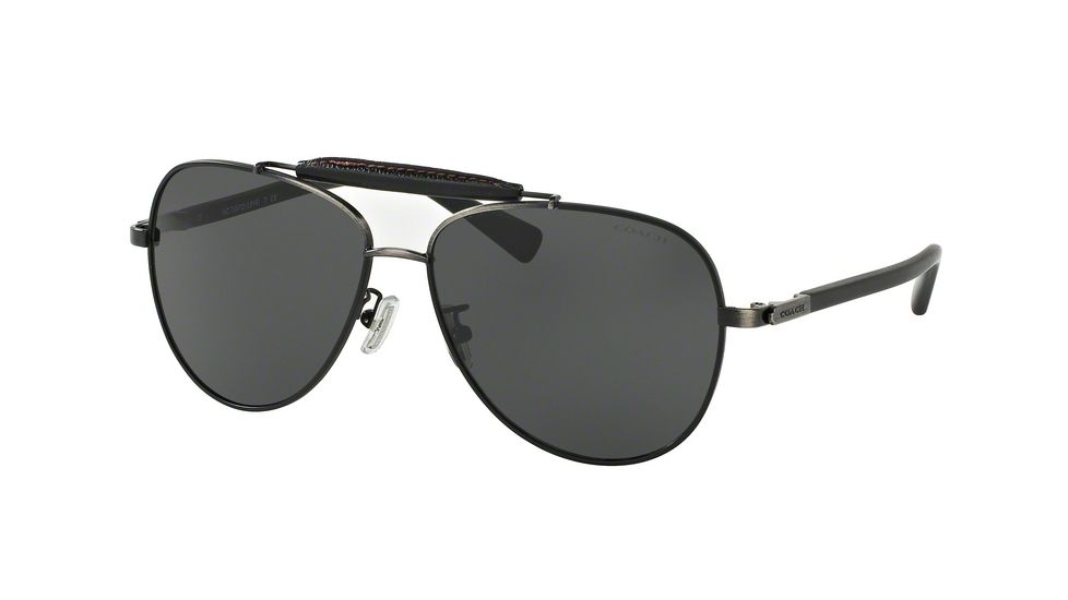 Coach L614 HC7057Q Sunglasses 921987-59 - Antique Silver/ Matte Black Frame, Grey Solid Lenses