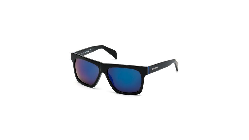 Diesel DL0072 Sunglasses - Black Frame Color, Blue Mirror Lens Color