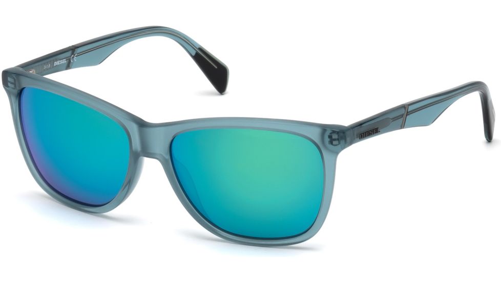 Diesel DL0222 Sunglasses - Shiny Turquoise Frame Color, Green Mirror Lens Color