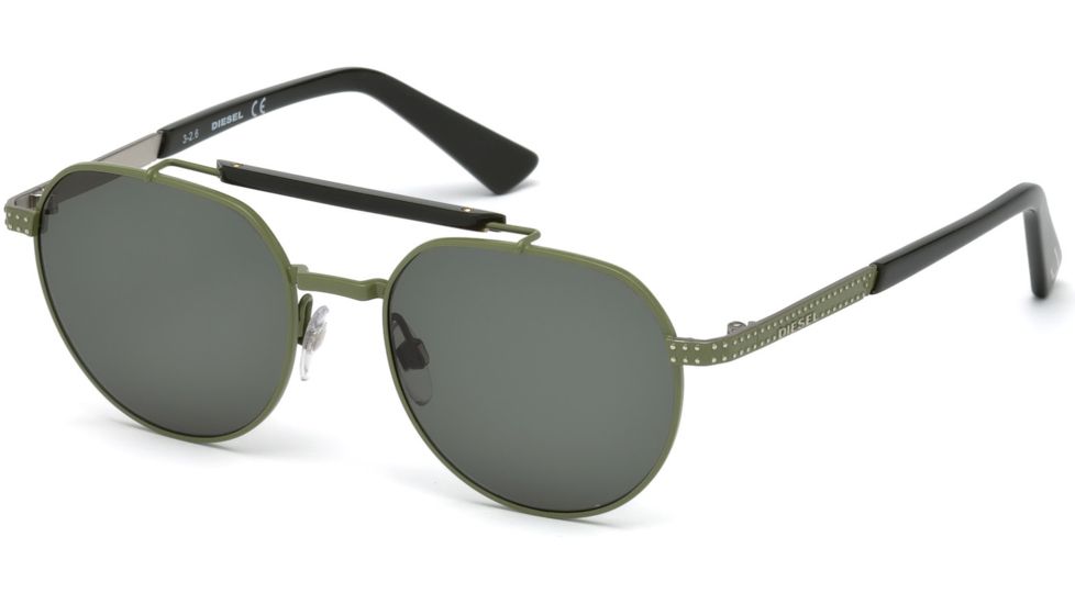 Diesel DL0239 Eyewear - Unisex - Sunglasses - Matte Dark Green Frame Color, Green Lens Color
