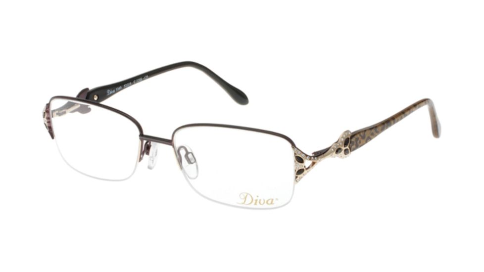 USED Diva Womens 5349 Eyeglasses - Anthracite-Brown Leopard Frame w/ Clear Lenses, Size 52-18-129 5349-228, EDEMO1