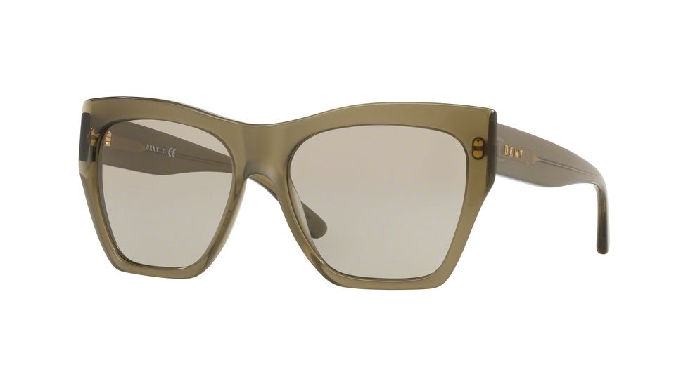 DKNY DY4156 Sunglasses 3767/3-58 - Olive Transparent Frame, Light Smoke Solid Lenses
