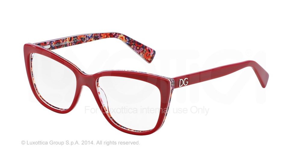 Dolce&amp;Gabbana DG3190 Single Vision Prescription Eyeglasses 2792-52 - Top Red/mosaic Frame