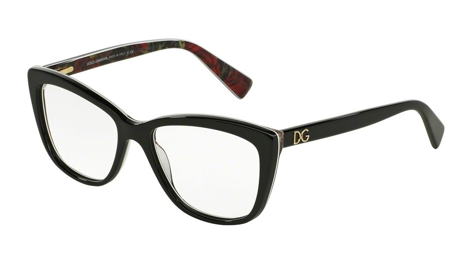 Dolce&amp;Gabbana DG3190 Single Vision Prescription Eyeglasses 2940-54 - Black On Printing Roses Frame