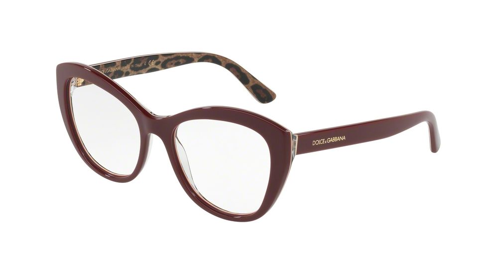 Dolce&amp;Gabbana DG3284 Bifocal Prescription Eyeglasses, 51mm, Bordeaux On Leo, DG3284-3156-51-BI