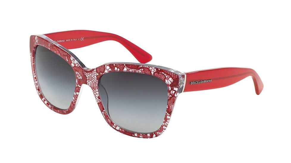 Dolce&amp;Gabbana LACE DG4226 Single Vision Prescription Sunglasses DG4226-28528G-56 - Lens Diameter 56 mm, Frame Color Red Lace
