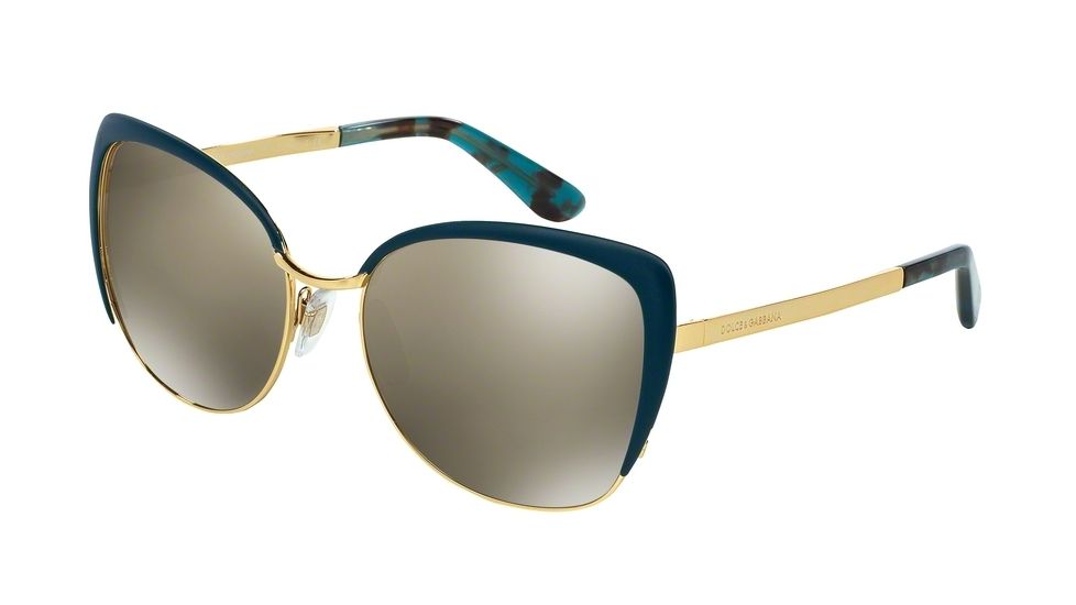 Dolce&amp;Gabbana SICILIAN TASTE DG2143 Sunglasses 02/6G-57 - Gold/Petroleum Frame, Light Brown Mirror Dark Gold Lenses