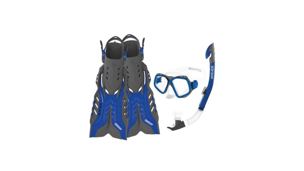 Body Glove Fiji Mask/Snorkel/Fin Snorkeling Set - Blue/Grey 6B3E90FD, S/M, Blue/Grey, 17039PSET-BLUGRY-S/M