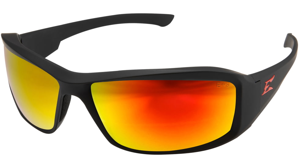 Edge Eyewear Brazeau Torque Safety Glasses - Matte Black Frame with Red E Logo / Red Mirror Lens, One Size, XBAP139