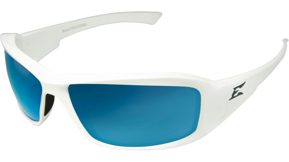 Edge Eyewear Brazeau Torque Safety Glasses - White Frame with Black E Logo / Polarized Aqua Precision Blue Mirror Lens, One Size, TXBAP248
