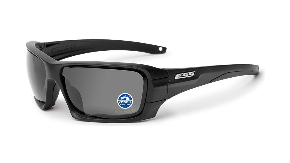ESS Rollbar Ballistic Sunglasses,Black Frame w/Silver ESS Logo,Polarized  Mirrored Gray Lens EE9018-04