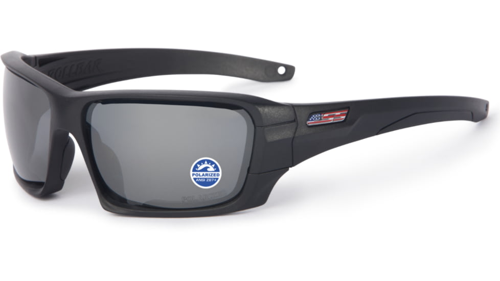 ESS Rollbar Tactical Sunglasses, Black Frame w/ US Flag Logo, Polarized Mirrored Gray Lens, EE9018-08