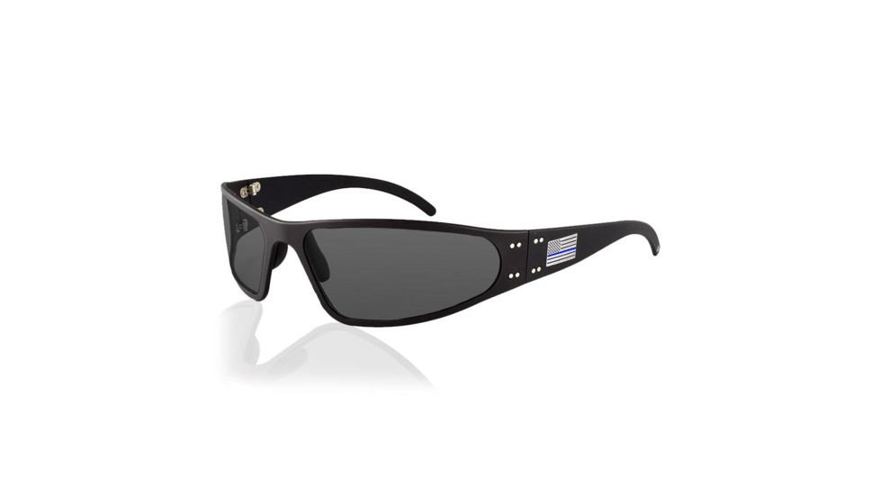Gatorz Thin Blue Line Series Wraptor Sunglasses,Black Frame w/Thin Blue Line Flag,Polarized Smoked Lens, BL-WRABLK01P