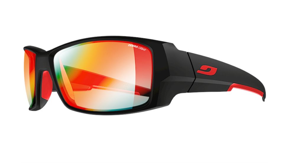 Julbo Armor Sunglasses with Zebra Light Lenses, Matte Black/Red, Large J4923314