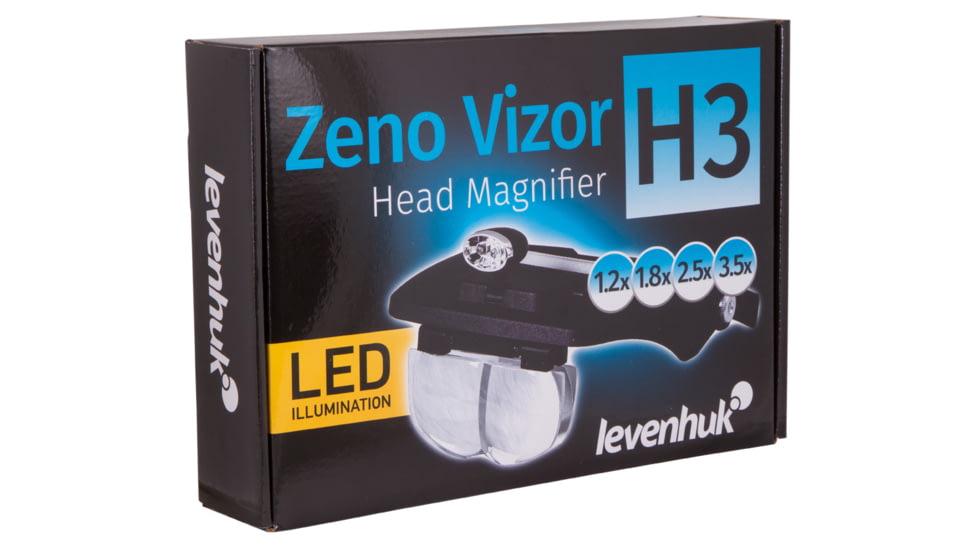 Levenhuk Zeno Vizor H3 Head Magnifier, 100x45mm, 1.2x/1.8x/2.5x/3.5x, Black, Small, 69670
