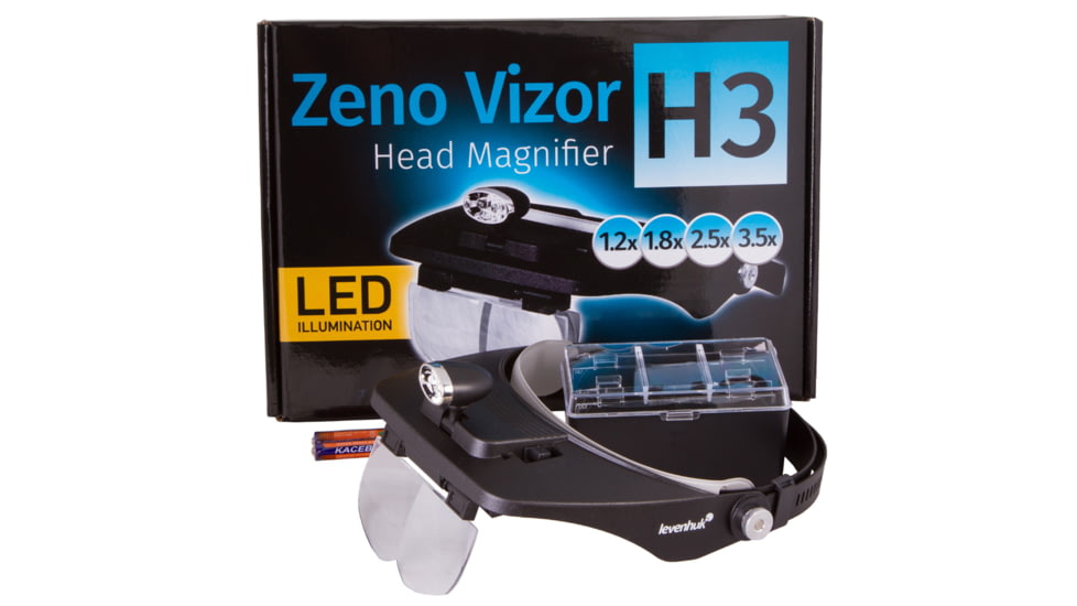 Levenhuk Zeno Vizor H3 Head Magnifier, 100x45mm, 1.2x/1.8x/2.5x/3.5x, Black, Small, 69670