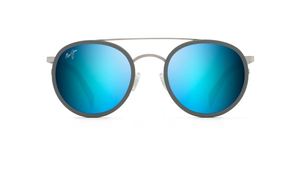 Maui Jim Even Keel Polarized Round Sunglasses, Brushed Silver / Powder Blue Frame, Blue Hawaii Lens, Brushed Silver / Powder Blue B534-17A